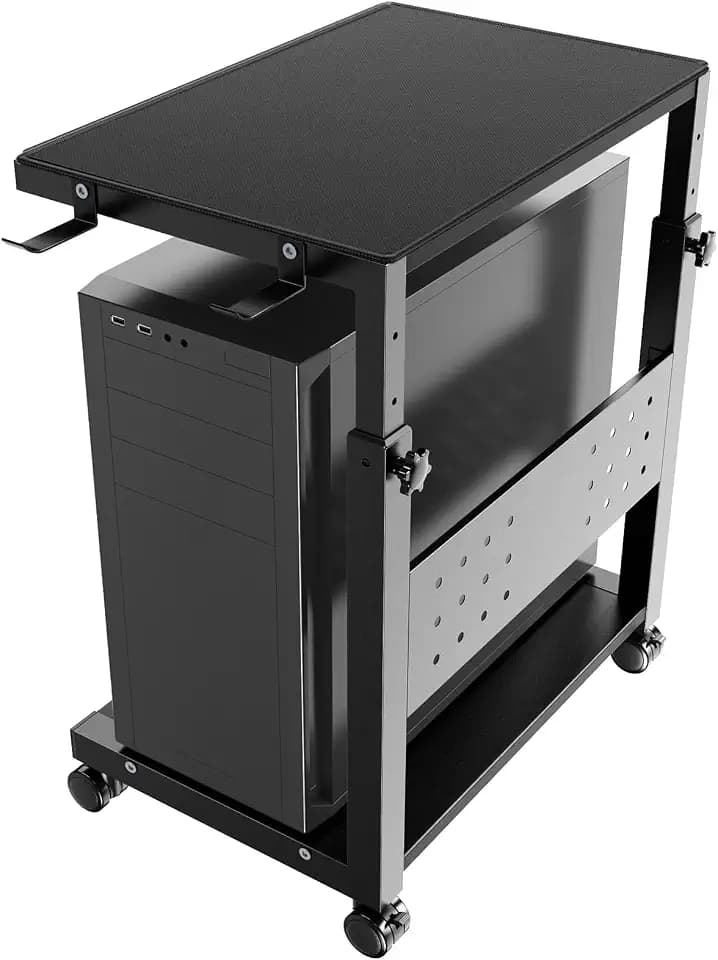 Computer Tower Stand Cart, Height Adjustable from 20 7/16" to 30 1/4"