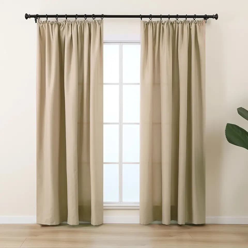 L.Z.E Gardinen Vorhänge Sand Beige mit Kräuselband, Sichtschutz 70% Lichtdurchlässig Gardine Vorhang für Schlafzimmer Wohnzimmer, Dünne Baumwolloptik für Schiene Schienensystem, 245 cm Lang