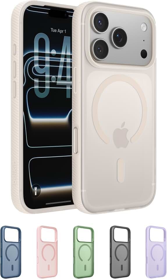 Belkin SheerForce Grip iPhone 17 Pro Hülle MagSafe Kompatible Handyhülle mit Rutschfesten Rändern, iPhone Schutzhülle, Magnetisch, Transparent, Dünn und Stoßfest – Sandfarben