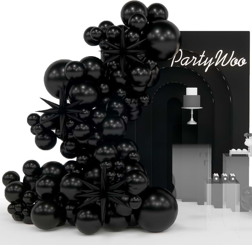 PartyWoo Black Star Spike Latex Balloon Arch Kit 110pcs Different Sizes