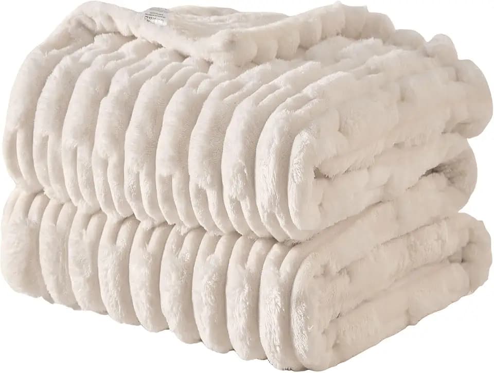 KEAYOO Kuscheldecke Flauschig Bubble Decke | Dicke Warme Kunstfell Plüschdecke, Fellimitat Wohndecke Sofadecke Couchdecke Tgesdecke Geschenke für Frauen (Beige Geometrie, 150x200cm)