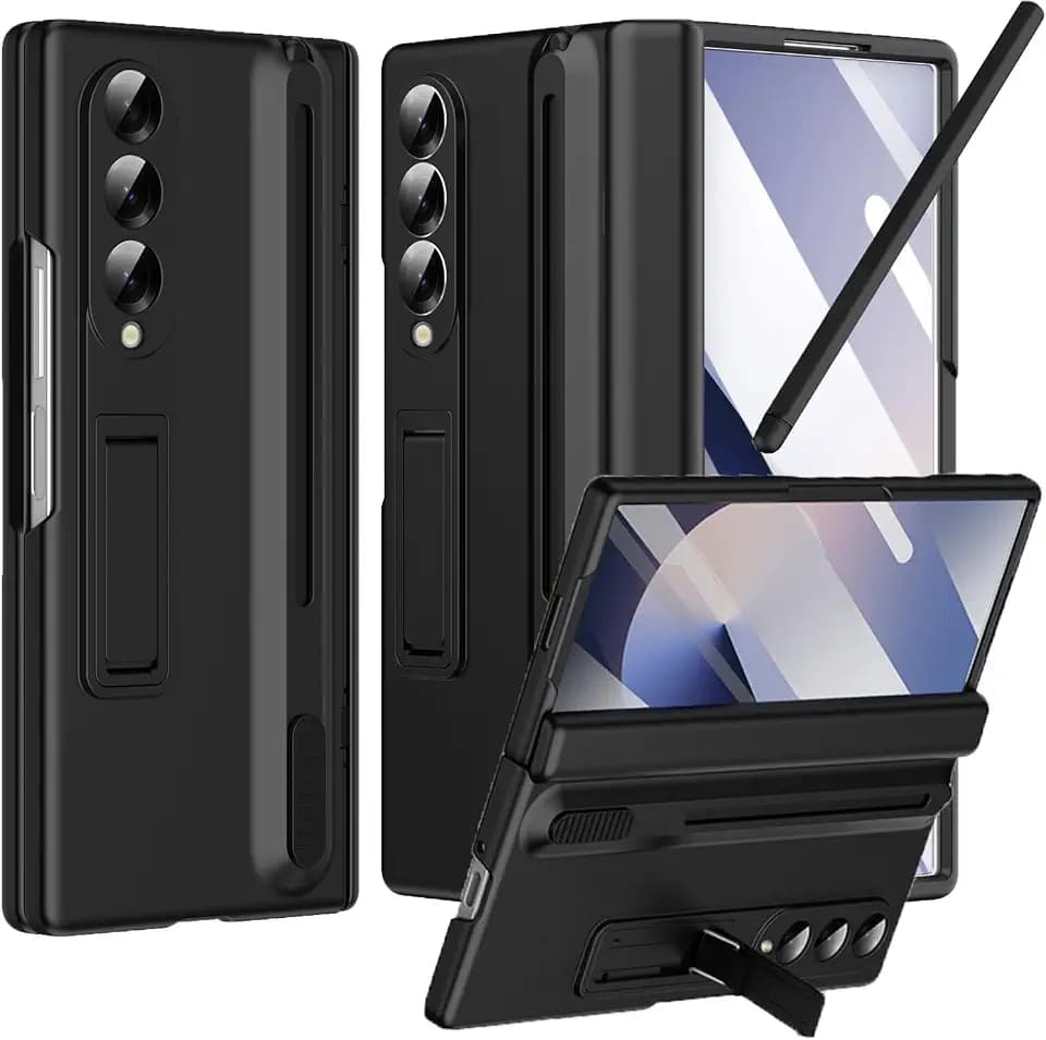 NINKI for Samsung Galaxy Z Fold 4 Case with S Pen Holder and Stylus & Invisible Kickstand, Full Body Hinge Built-in Screen Protector Fold4 Phone Cover for Samsung Z Fold 4 Case with S Pen Slot – Black