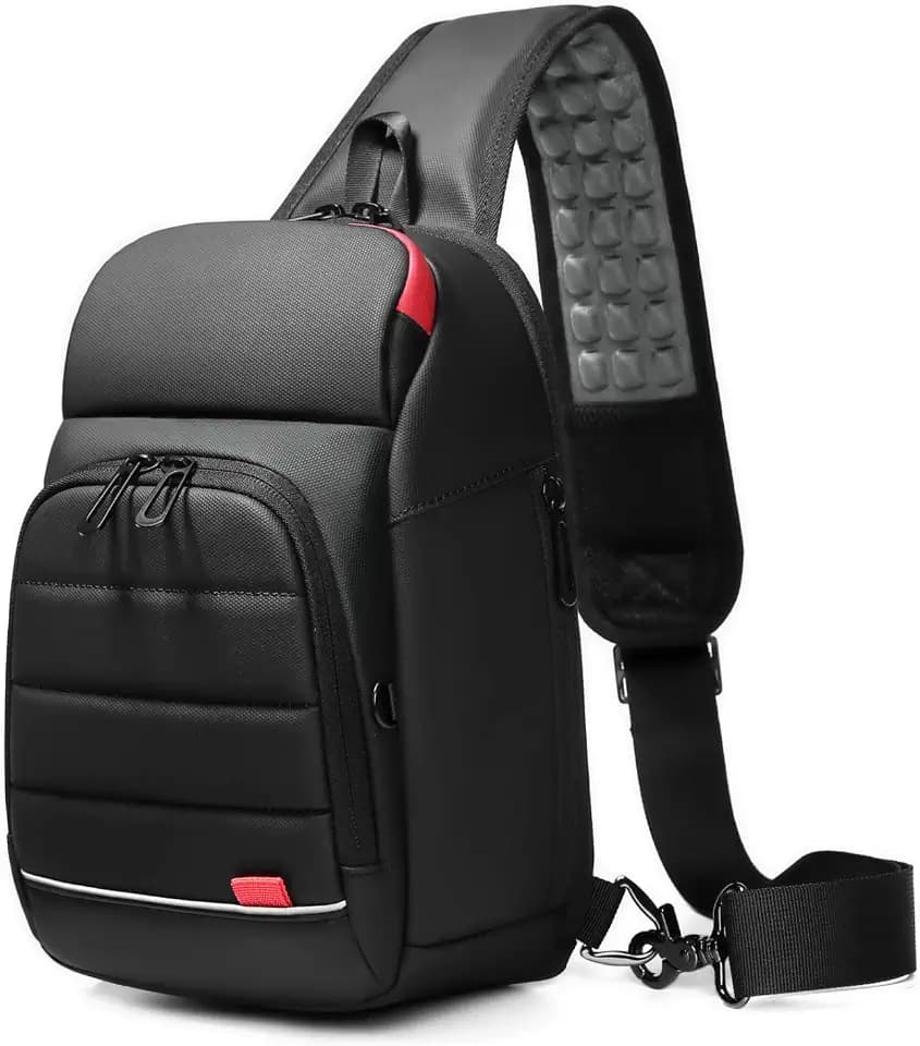 Crossbody Bag Herren Sling Bag mit USB Umhängetasche Wasserdichte Brusttasche für 9,7 Zoll iPad Schultertasche für Arbeit Reisen Radfahren Wandern-Schwarz