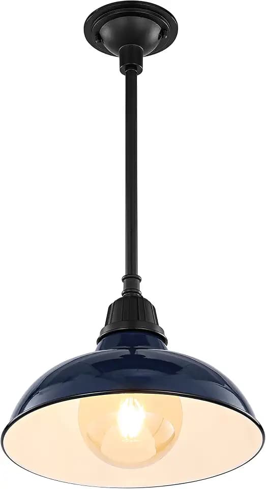 JONATHAN Y Jasper 1-Light Farmhouse 12.25" Metal Pendant, Navy/Black