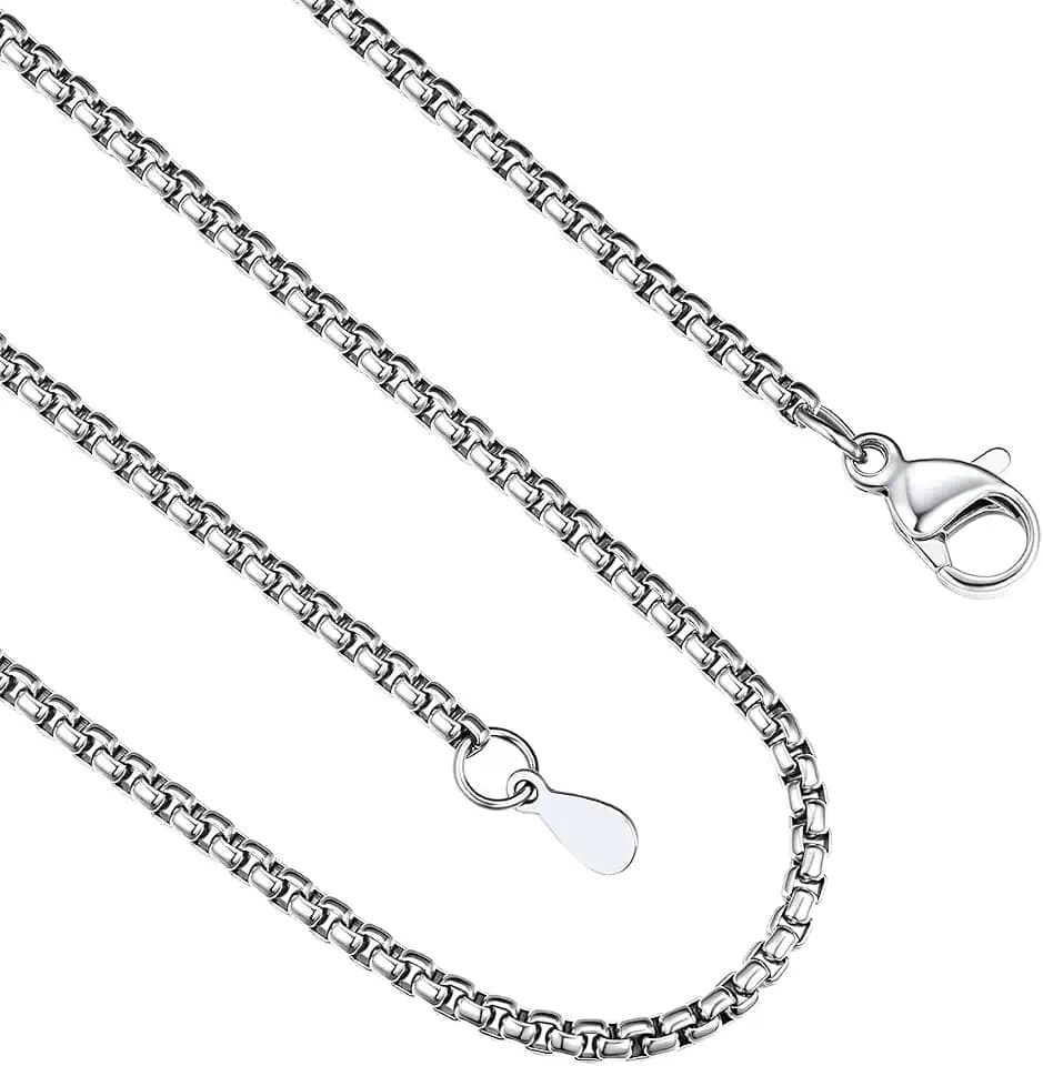 FindChic Stainless Steel Square Box Chain for Men | Silver/Gold/Black Rolo Necklace for Pendant | 2mm/3mm/6mm/8mm Width | No Tarnish, Hypoallergenic Hip Hop Jewelry with Gift Box | 18"-30" Length