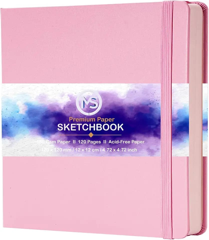 Skizzenbuch, säurefreies Papier, 160 g/m², 120 Seiten (60 Blatt), genähte Bindung, 11,9 x 11,9 cm, Kunstleder, Hardcover, Aquarell-Tagebuch für Künstler, gemischte Medien, Rosa