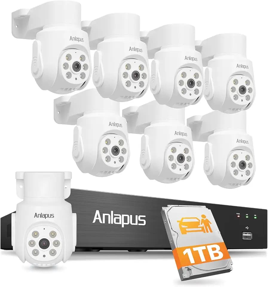 Anlapus 5MP Home Security Camera System, 8pcs 3K Pan Tilt Cameras, 1TB HDD