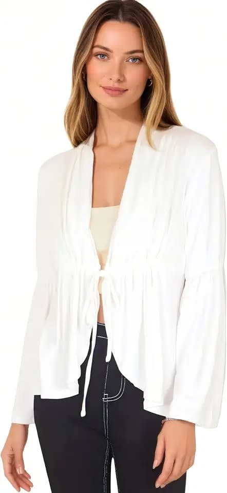 Anna-Kaci Womens Long Sleeve Cardigan Open Front Lightweight Ruffles Cardigan,