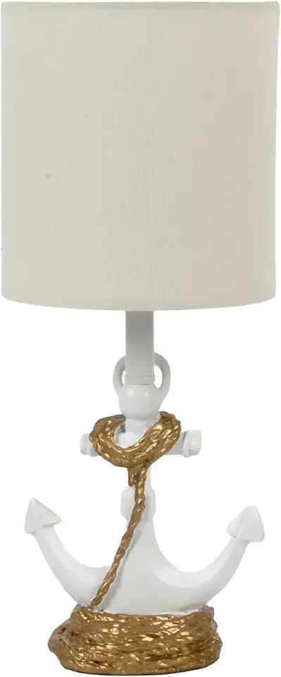 Decor Therapy Anchor Resin Accent Lamp, Easy on/Off Push-Through Light Switch, Coastal Style, Energy Efficient, 40W, White - (8" D x 8" W x 16" H)