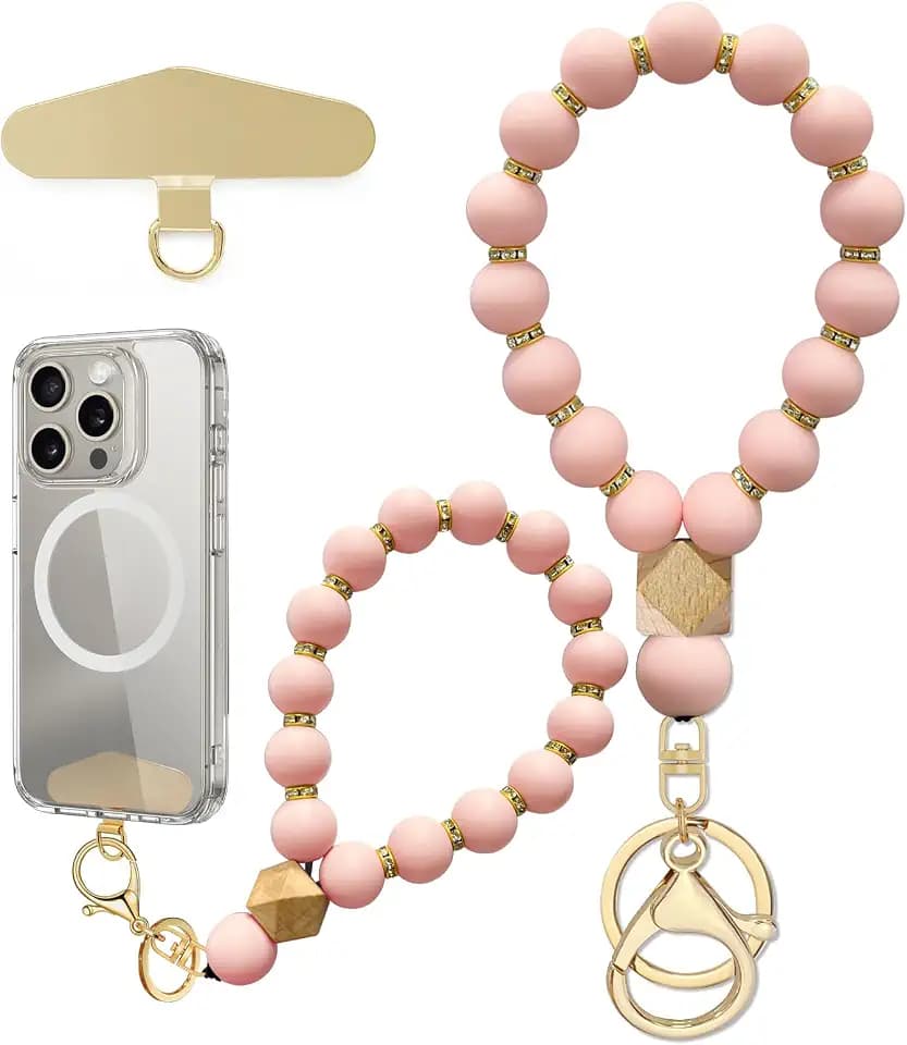 Silicone Beaded Phone Wrist Strap, Phone Bracelet Strap with Tether Tab Elastic Hands Free Wristlet Strap
