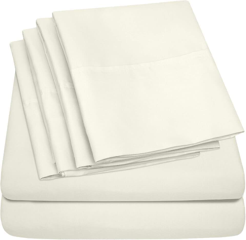 Bettlaken für Doppelbett, 4-teilig, 1500 Supreme Collection, fein gebürstete Mikrofaser, Tiefe Taschen, Doppelbettgröße, 1 extra Kissenbezug, Doppelbett (Twin XL), Elfenbein