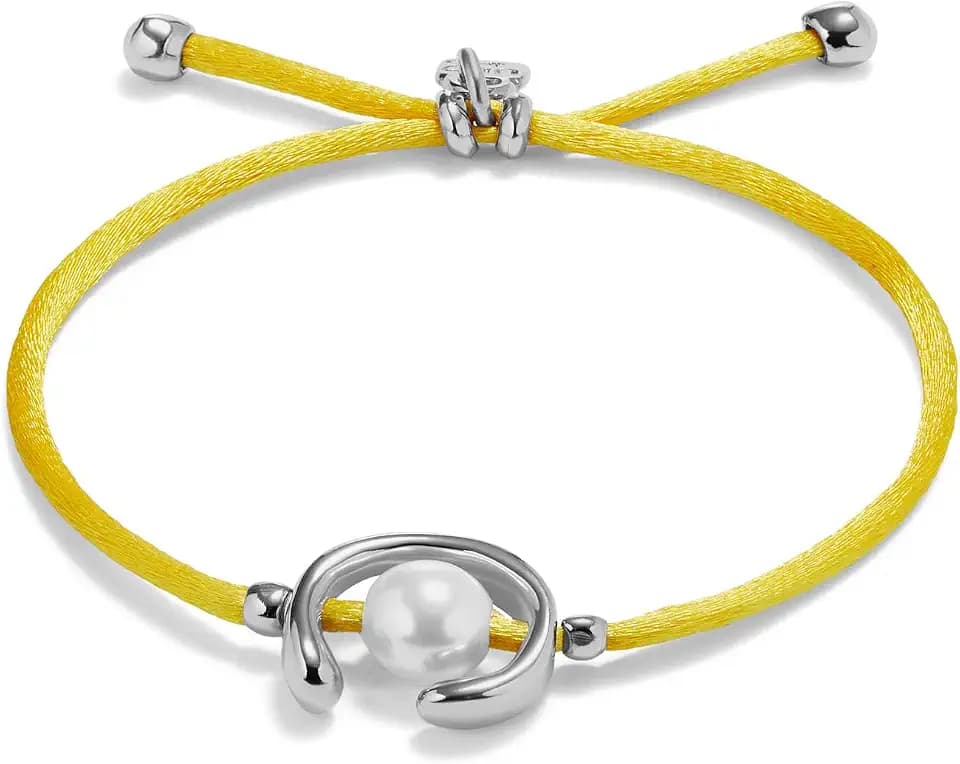 UNO de 50 | Armband aus gelbem Garn mit Muschelperle | Sterlingsilber | kreatives Design