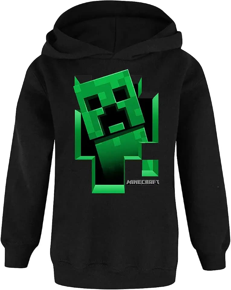 Minecraft Kapuzenpullover für Jungen Sprites und Creeper Motiv Optionen | Schwarzer Grafik Hoodie für Kinder und Jugendliche | Steve, Skelett, Zombie | Pullover mit Videospiel-Bösewichten