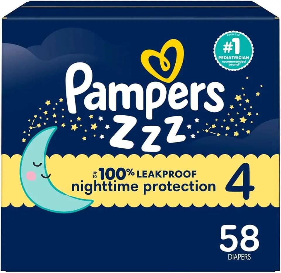 Pampers ZZZ Overnight Diapers, Size 4 (15-34 lbs), 58 Count, Nighttime Protection Disposable Baby Diaper