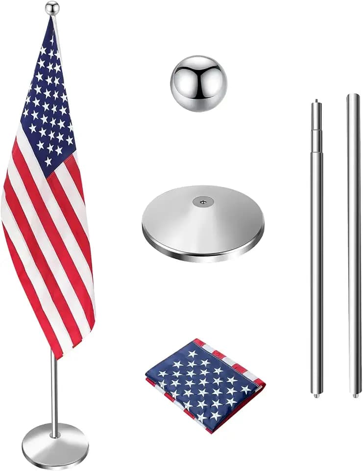 Indoor Flag Pole Kit with Weighted&Thickened Base 6-8FT,Silver 1 P