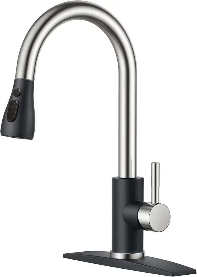 FORIOUS Kitchen Faucets, Pull Down Sprayer, Stainless Steel, Black Brushed