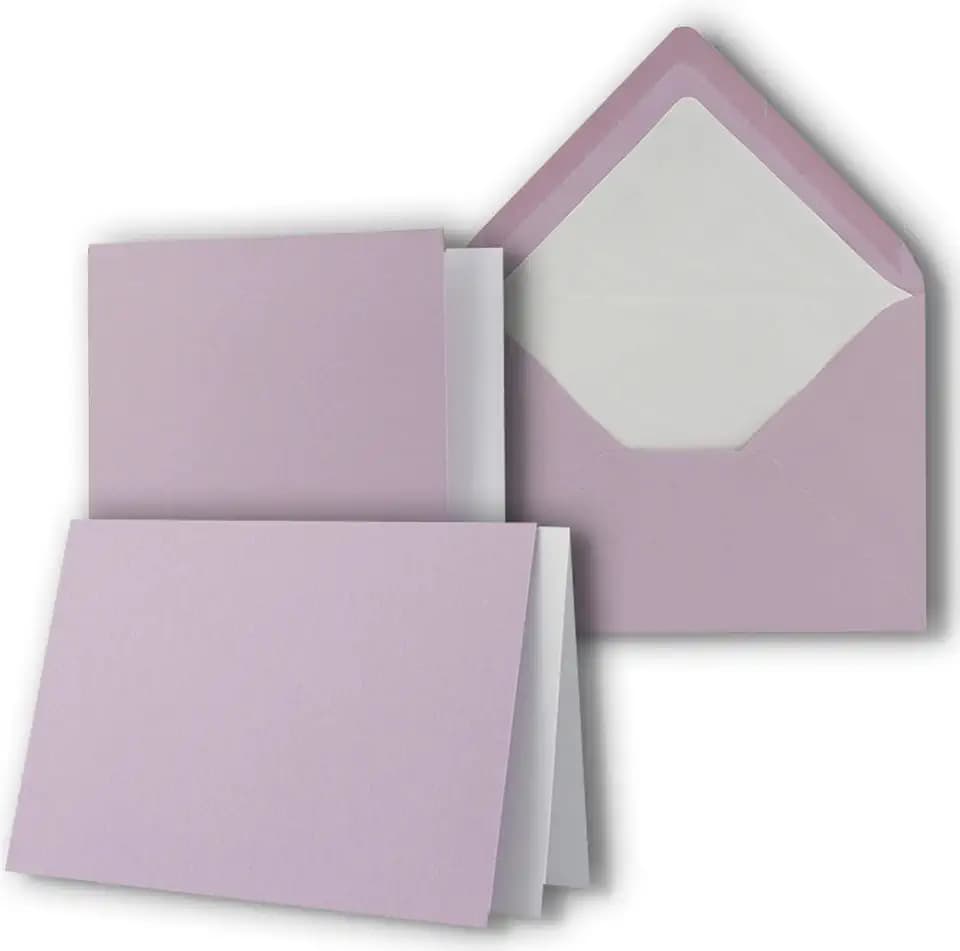 25 x Kartenpaket mit gefütterten Brief-Umschlägen und Einleger - gerippt - DIN A6/C6 - Orchidee - 10,5 x 14,8 cm - Nassklebung - NEUSER PAPIER