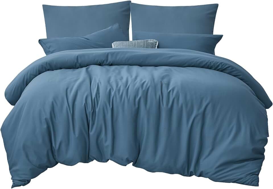 RUIKASI Bettwäsche 200x200 Blau 3teilig - Denim Blau Mikrofaser Bettwäsche-Sets Oeko-TEX, Bettbezüge 200 x 200cm + 2 Kissenbezüge 80x80cm mit Reißverschluss, Weich und Bügelfrei