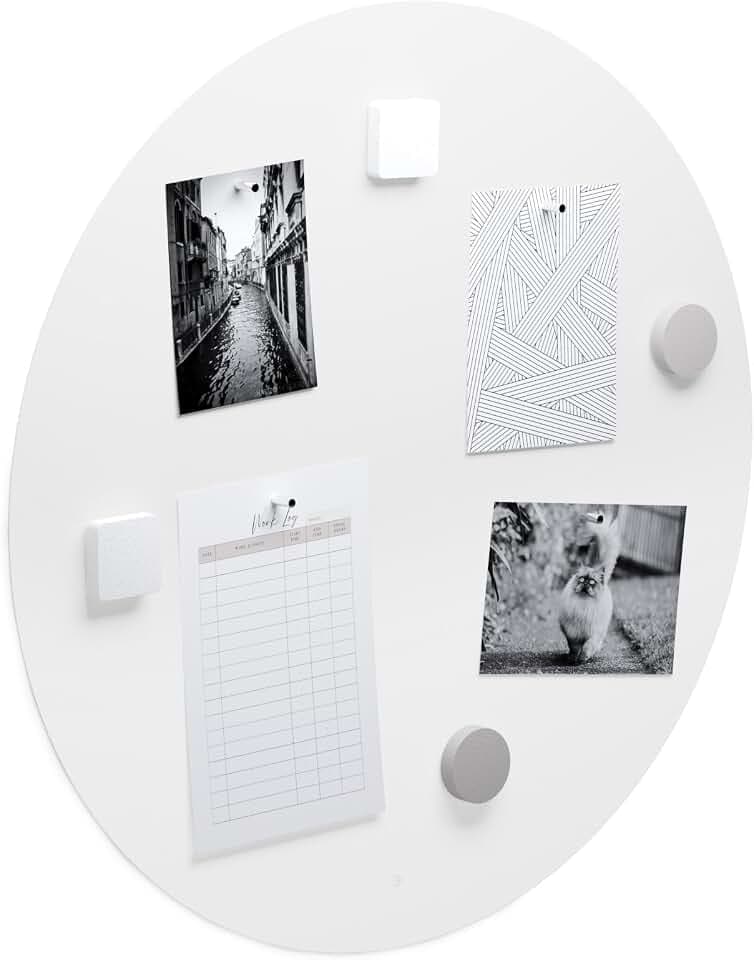 Flatbo Magnettafel aus Metall, Durchmesser 50 cm, Tafel für Postkarten, Urlaubssouvenirs oder Notizen. Inklusive 4 Magnete und Montageset.