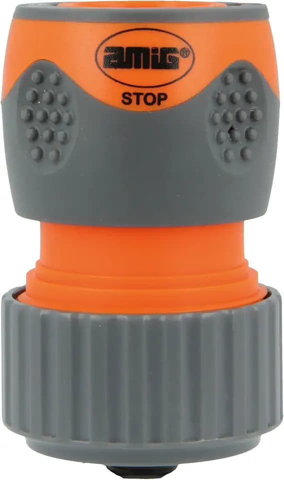 Amig - Schnellverbinder für Schlauch | 3/4" | mit Schnellankersystem durch Klick | Sicherheitsstop-Funktion | ABS-Kunststoff und Gummi | Orange und Grau