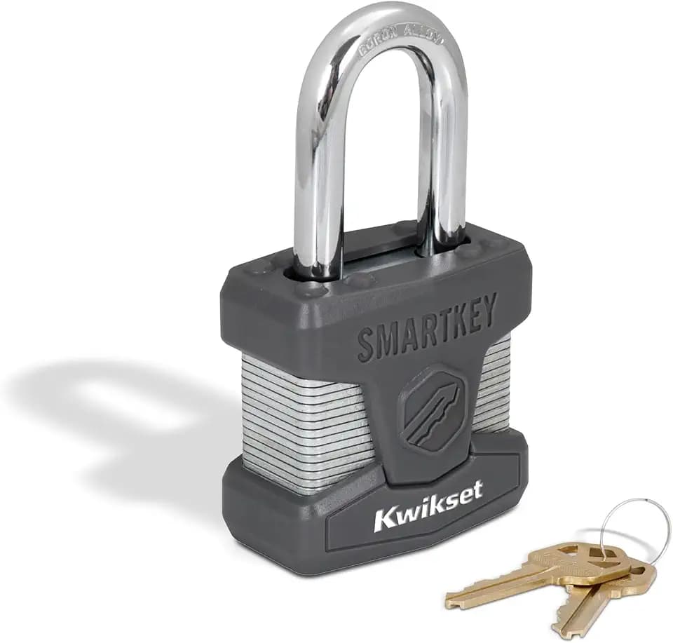 Kwikset SmartKey Re-Keyable Laminated Steel Padlock, 1-Pack, Silver