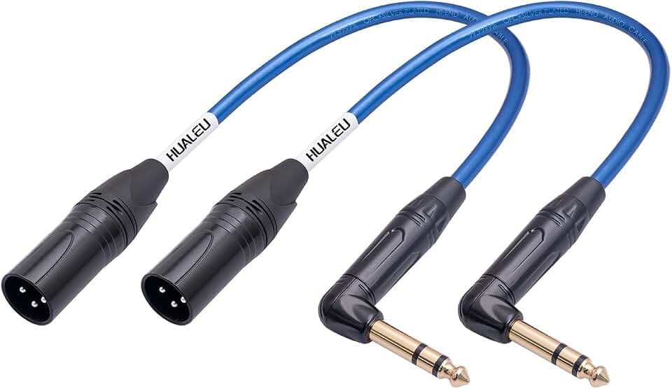Right Angle 1/4" TRS to XLR 3Pin Male Audio Cable,Right Angle 6.35mm TS to XLR Male,6N OFC+Silver Plated HI-END Audio Cable for Microphone Mixer-1FT 2Pack