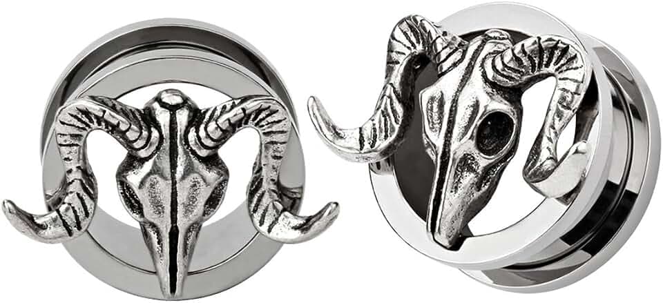 Huacan 2 Stück Flesh Tunnel Hochwertige Chirurgenstahl 316L Retro-Stil Antilope Kopf Punk Silber Ohr Schmuck Double flared Außengewinde Tunnel Expander