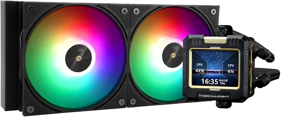 Thermalright FW 240 Schwarz ARGB CPU-Wasserkühlung mit 2 PWM-Lüftern, IPS 320 * 240 Auflösung LCD-Bildschirm, flüssiger CPU-Kühler für Intel PC Aio-Kühler: AM4/AM5/LGA1700/1851