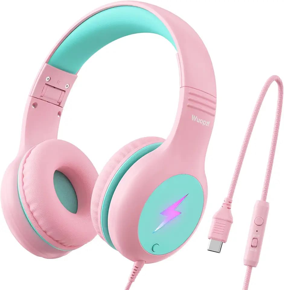 Kids USB C Headphones for School, Safe Listening Wired Over-Ear Headphones