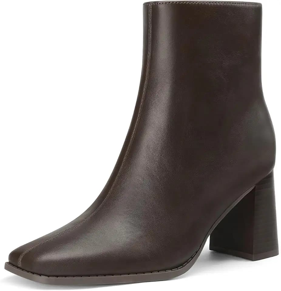 Athlefit Women's Square Toe High Chunky Heeled Ankle Boots