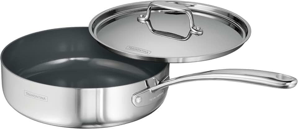 Tramontina Utsava Tri-Ply Clad Stainless Steel 2.9-Quart Saute Pan with Lid