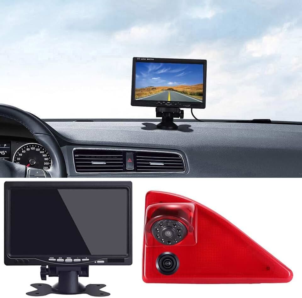 HD Auto Transporter Fahrzeug Einparkhilfe Bremslicht Doppellinse Rückfahrkamera mit Winkel Einstellbar Ersatz für Opel/Vauxhall Movano/Renault Master/Nissan NV400 (Rückfahrkamera+7‘’Monitor)