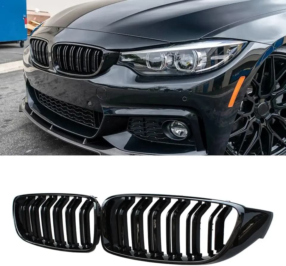 MAXDOM Replacement Front Upper Grill Fit for BMW (2014-2020) 4 Series F32 F33 F36 (2015-2019) F80 M3 F82 M4 – Gloss Black Double Slats ABS Grille