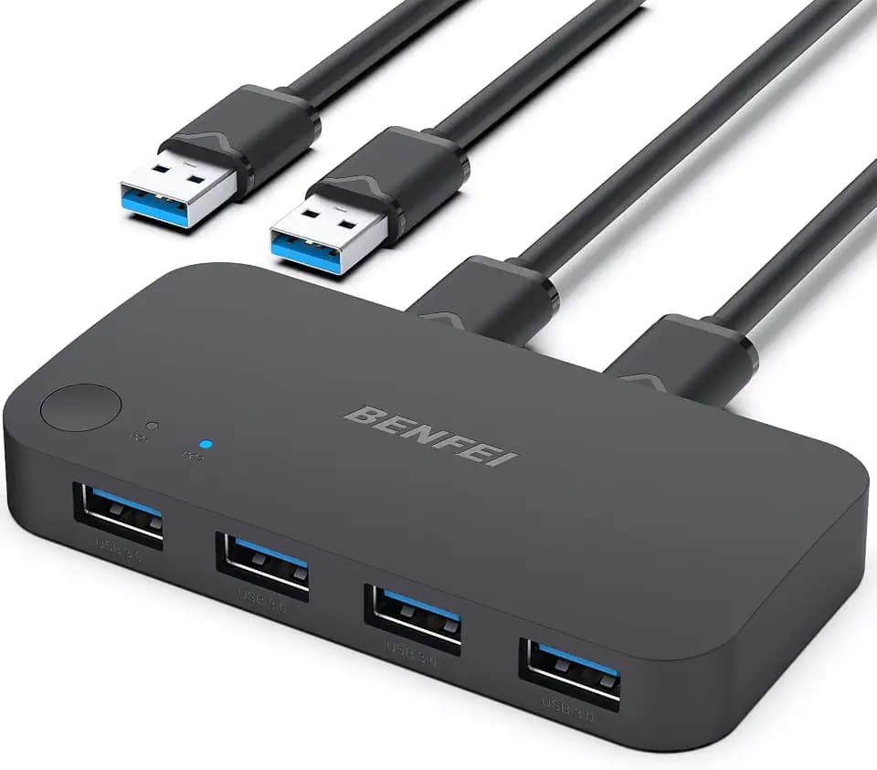BENFEI USB Switch 2PC 2 In 4 Out 5Gbps USB3.0 Switch USB Umschalter 2 PC