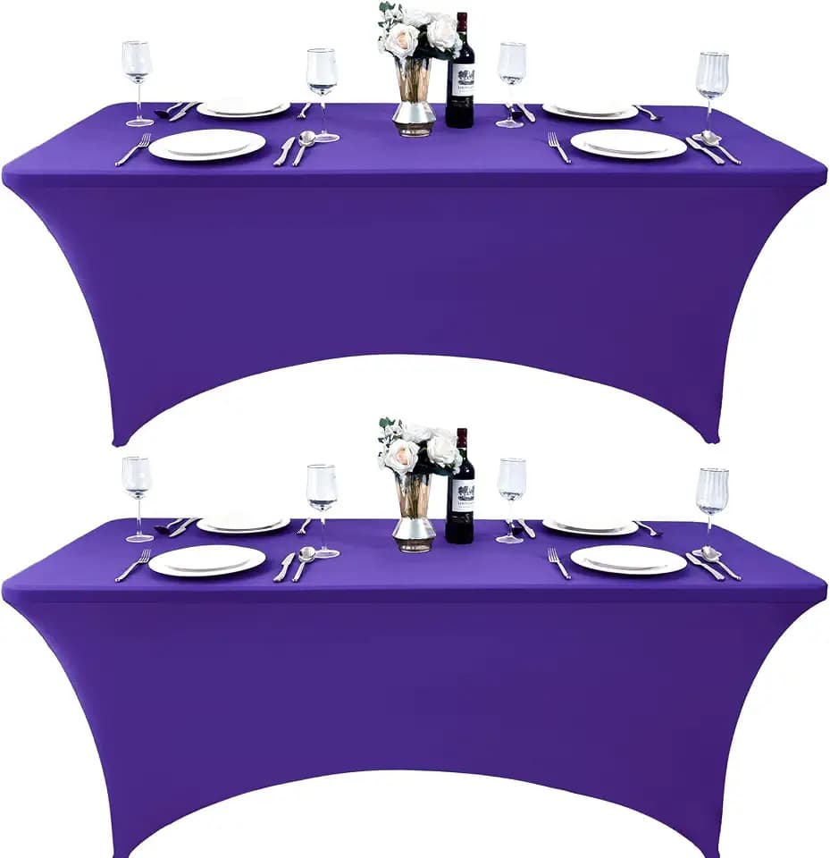 2-Pack 8ft Spandex Table Covers for Rectangle Folding Tables - Washable Elastic Tablecloth - Ultimate Fitted Table Protector for Birthday Parties, Trade Shows, Banquet