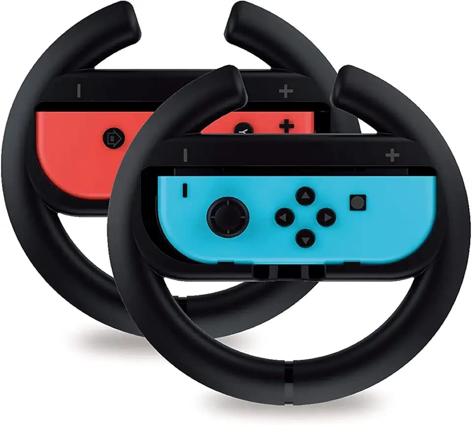 TALK WORKS Nintendo Switch Racing Wheel Controllers - Grips for Joy-Con - Driving Grip Accessory with Comfortable Design for Smooth Gaming - Compatible with Switch OLED - Black, 2 Pack