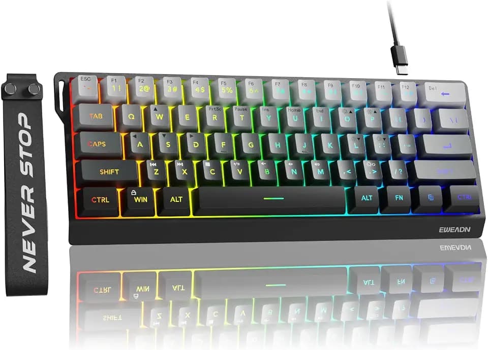 SEUNKWANG EWEADN F61 60% Gaming Keyboard Wired, RGB Backlit Membrane Gaming Keyboard with PBT Keycaps, Compact Design, Lanyard Wired Keyboard for Mac/Win-Gradient Black