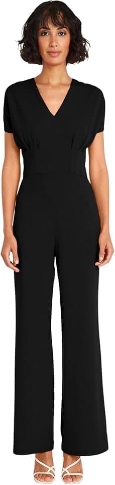 Maggy London Women's Stylish V-neck Dolman Sleeve Jumpsuit With Wide Pant Legs and Pockets | Jumpsuits for Women