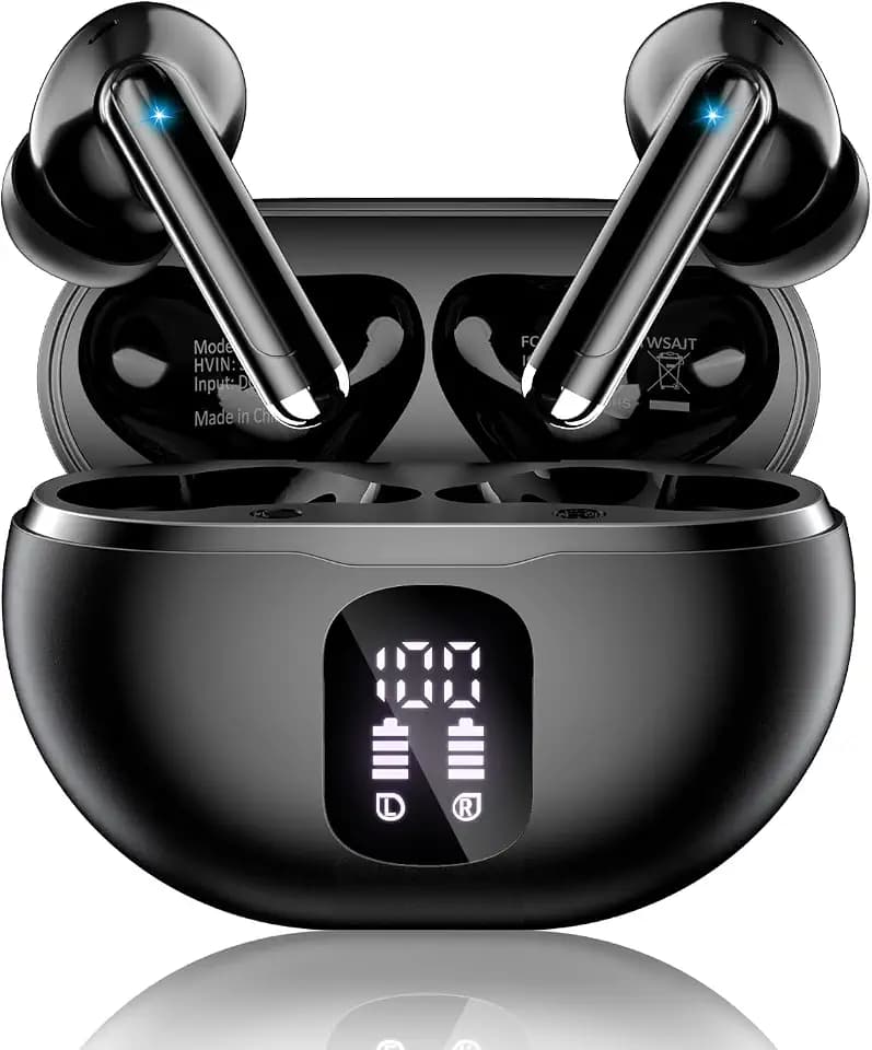 Wireless Earbuds, Bluetooth 5.4 Ear Buds Bass Stereo, Headphones with Noise Cancelling Mic, LED Display in Ear Earphones Clear Calls, IP7 Waterproof Bluetooth Earbuds for Phone/Android/iPad Dark Black