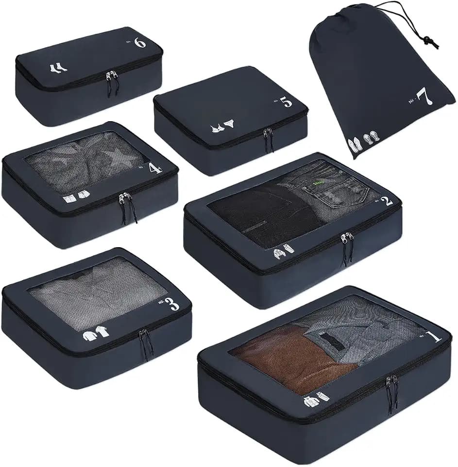 ECOHUB Packwürfel Koffer Organizer, 7-teiliges Packing Cubes Reise Set