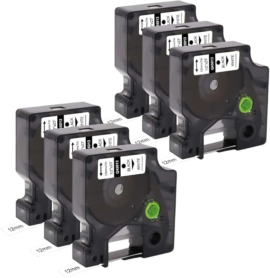 6er-Pack 45013 D1 Etikettenband, 12 mm x 7 m, Schwarz auf Weiß