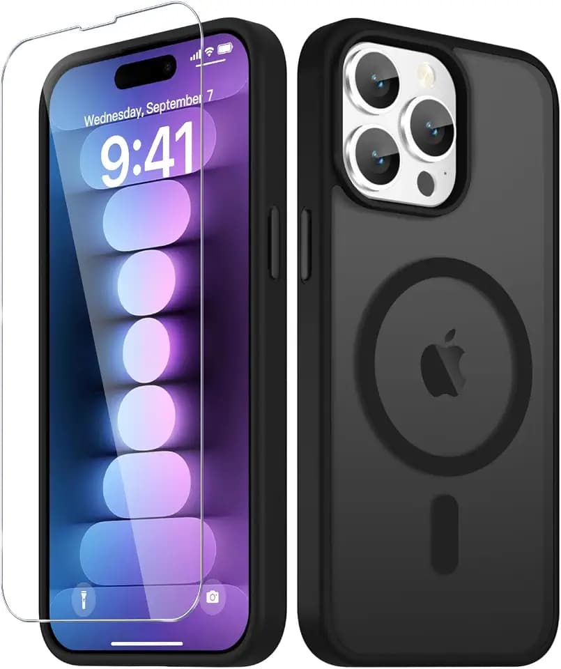YENAPOON for iPhone 15 Pro Max Case, Matte Magnetic Phone Cover, Black