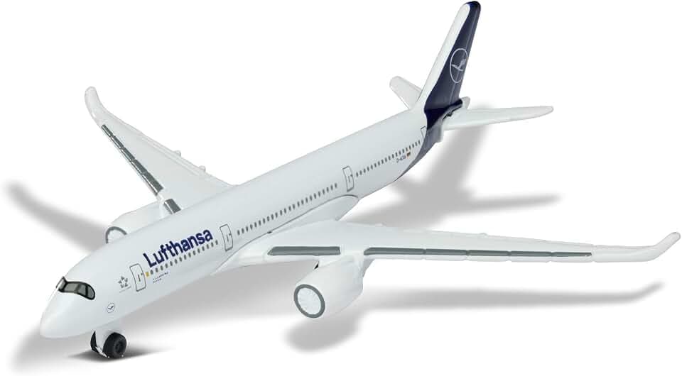 Majorette Airbus 350 Lufthansa Spielzeugflugzeug (13 cm) - Lizenziertes Metall-Modell im Originaldesign für Kinder ab 3 Jahren - 212057980Q02, Weiß