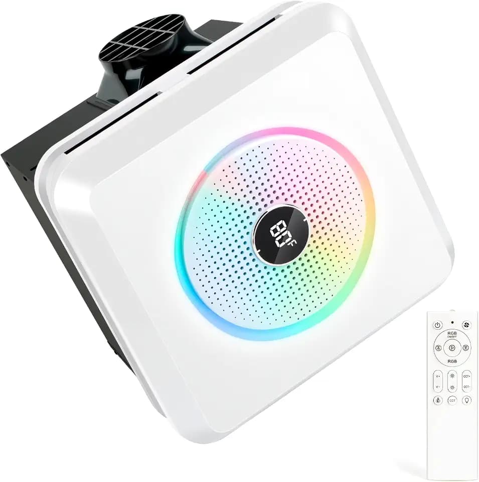 Bathroom Exhaust Fan With Bluetooth Speaker, 230 CFM Bathroom Exhaust Fan with Light, Quiet 1.0 Sone Ventilation Fan with 3 Dynamic Light 7 LED Color 3 Color Temperatures 1500LM 3000K-6500K Adjustable