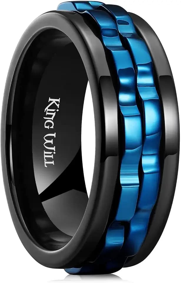 King Will Herren-Spinnerring mit schwarzem Zahnraddesign, Edelstahl, 2 Zahnräder, Fidgetring zur Stressbewältigung, coole Ehegröße