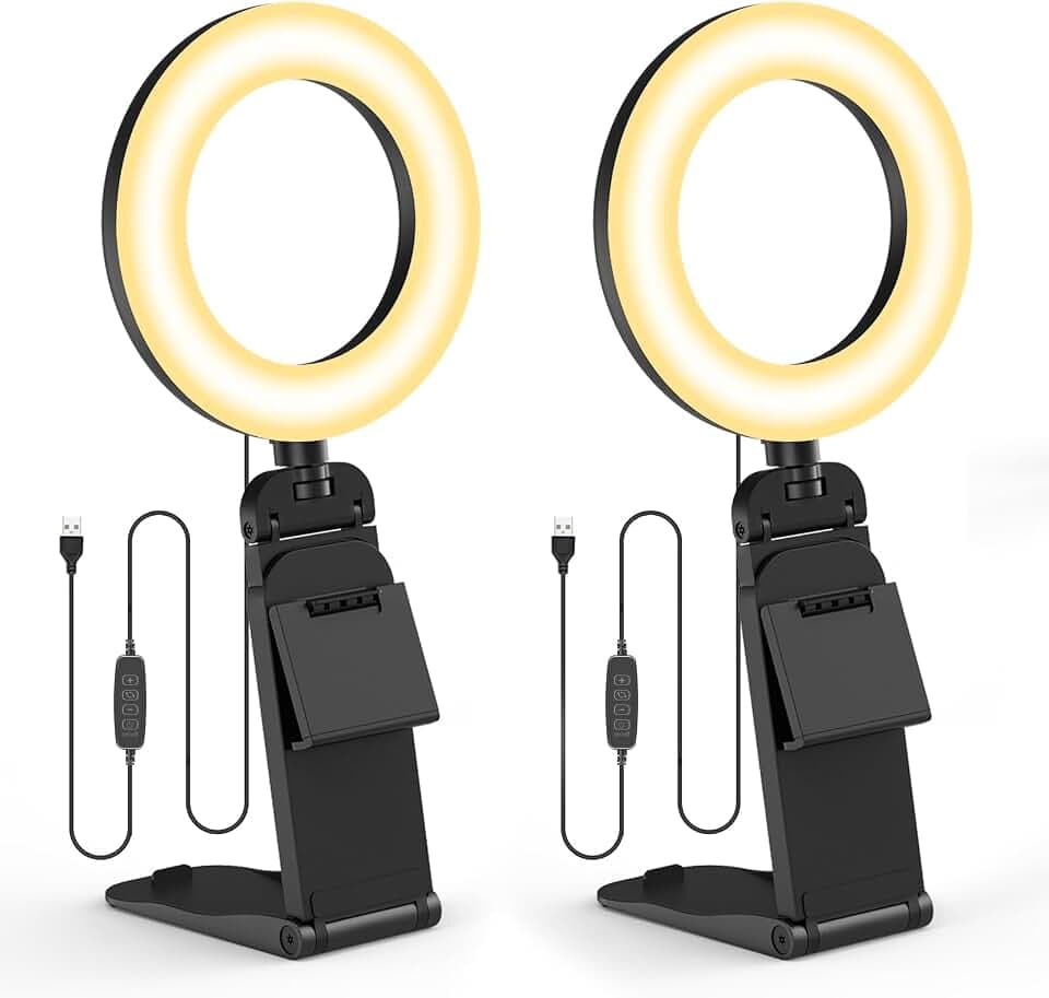 Evershop Ringlicht Laptop PC Videokonferenz Licht 2 Packs,Ring Light 5”Monitor Tisch mit Stativ&Handyhalter 3 Lichtfarben,10 Helligkeitsstufen,360° Drehbar, LED Lampe für Home Office Tiktok YouTube