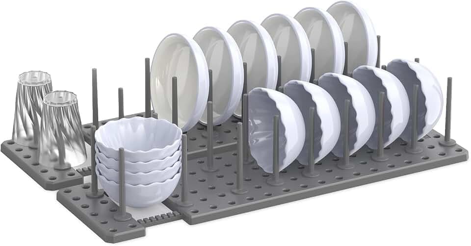 Kitchen Cupboard Organization Drawer Organizer,Pegboard Tray for Dish Rack,Kitchen Organizer Plate Holder for Cabinets,Scalable Adjustment,2Pcs,Grey