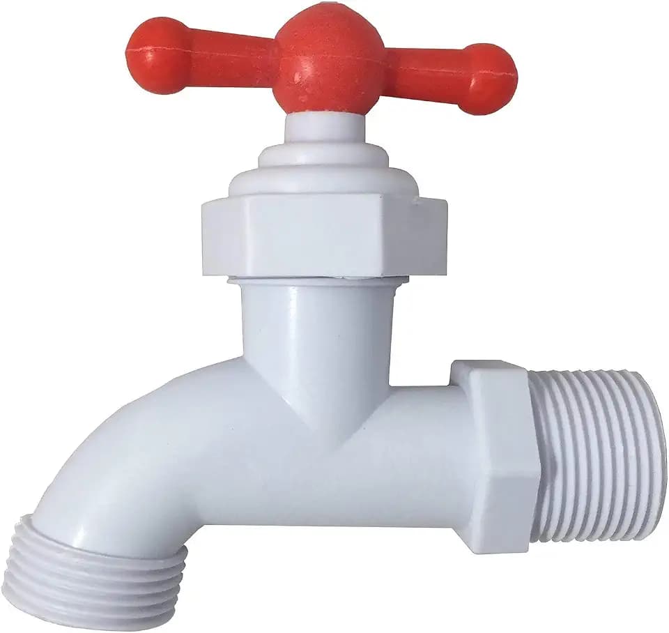 3/4 NPT Inlet PP Plastic Hose Bibb White with Red Handle Spigot, 3/4" water hose outlet [79-214] Llave de nariz para manguera Lava traste