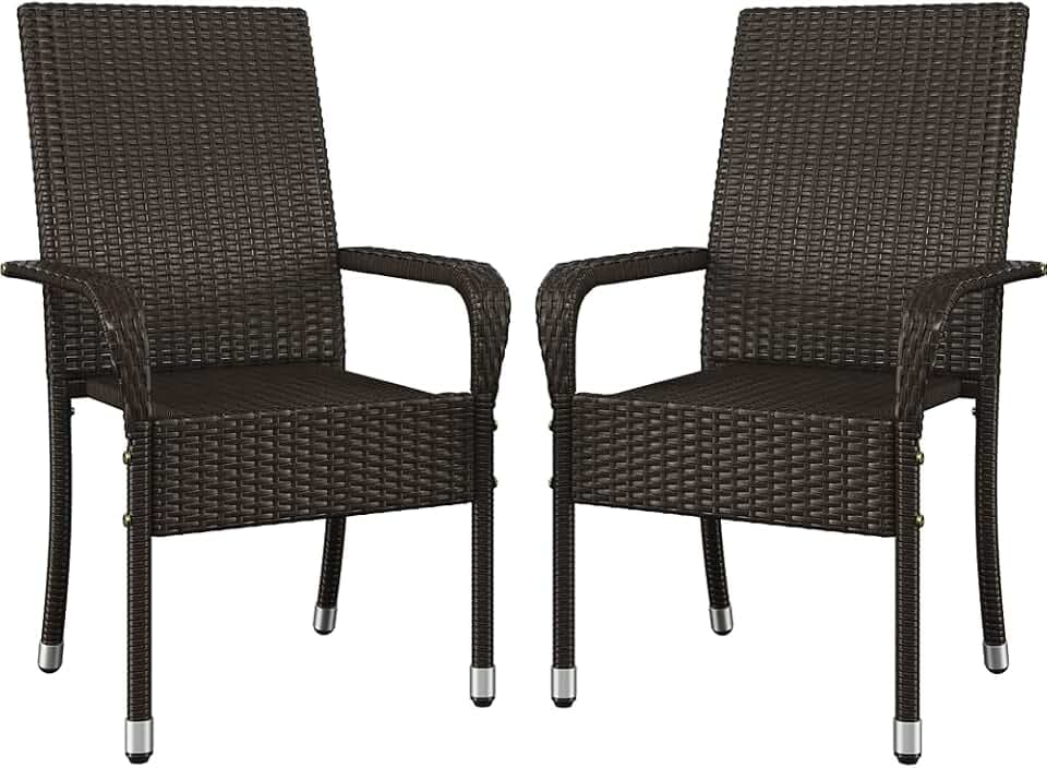 Yaheetech 2er Set Polyrattan Gartenstühle Stapelbar, Rattanstühle Stapelstuhl mit Armlehnen & Rückenlehne, Rattan Stuhl Balkonstuhl mit Verstellbaren Schutzfüßen für Garten Balkon Terrasse, Braun