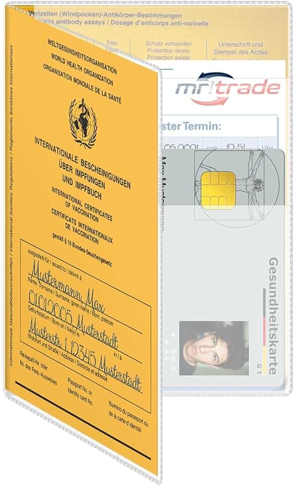 mtb more energy® 20x Hülle für Impfausweis Impfpass (Größe 13x9.3 cm, Ausstelldatum ab ca 2005) - aufklappbar - mit Zusatzfächern - Impfpasshülle Klarsichthülle Schutzhülle
